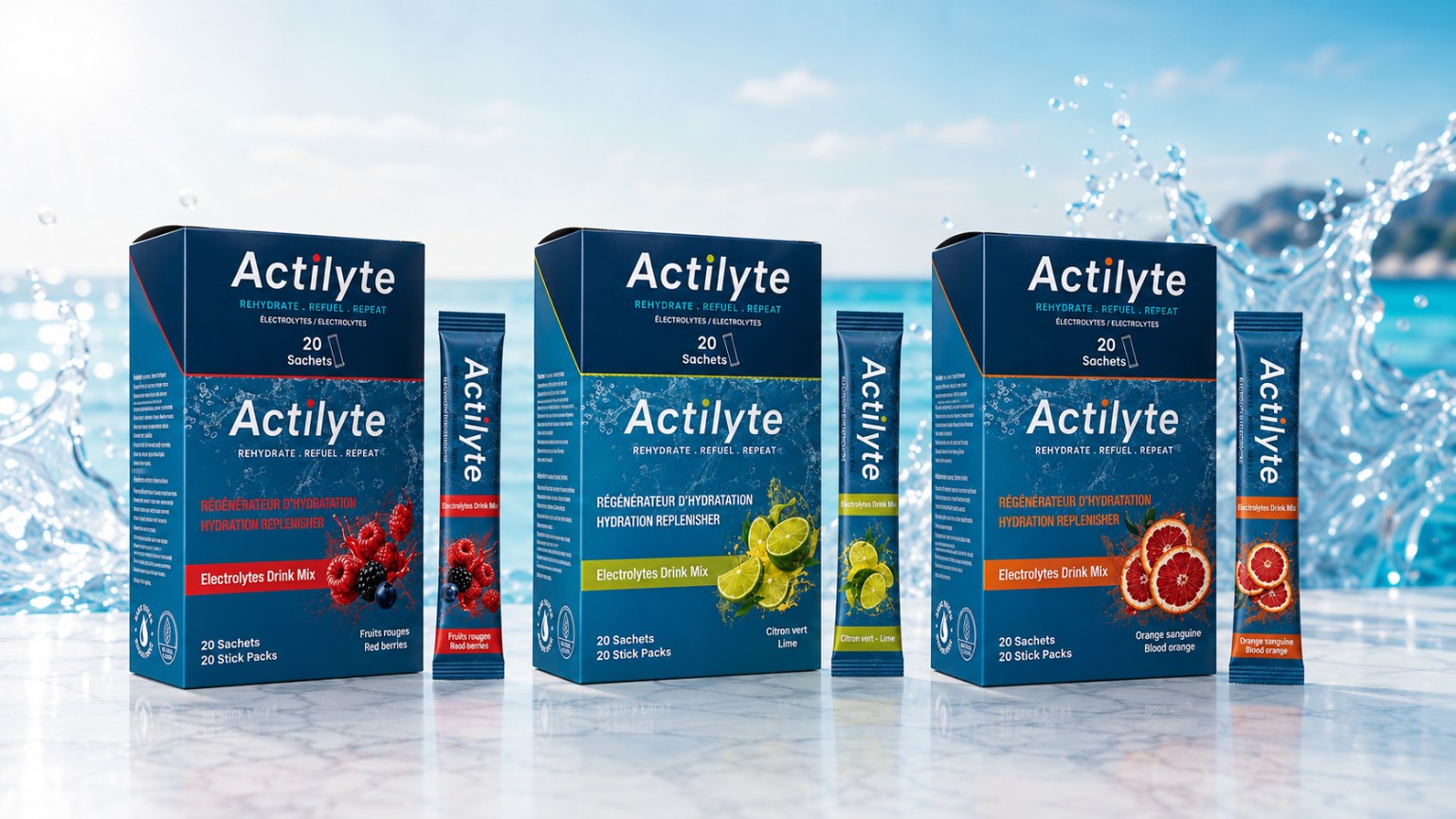 Gamme complète Actilyte — Fruits rouges, Citron vert et Orange sanguine